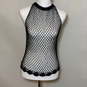 Handmade Vntg Crocheted Beaded Fishnet Tank Sz 8